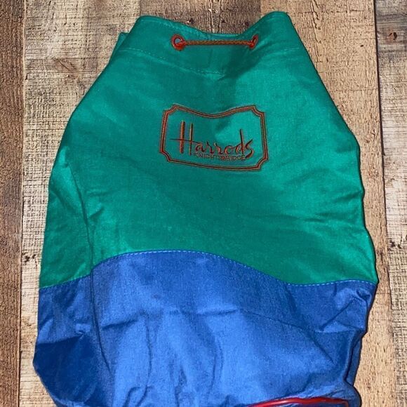 Harrods Knightsbridge Dark Colorblock Embroidered Bag Duffle Backpack Drawstring - Picture 6 of 11